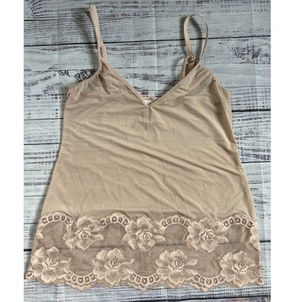 Wacoal Camisole Women Size M Beige Floral Lace Hem Adjustable Straps 811363